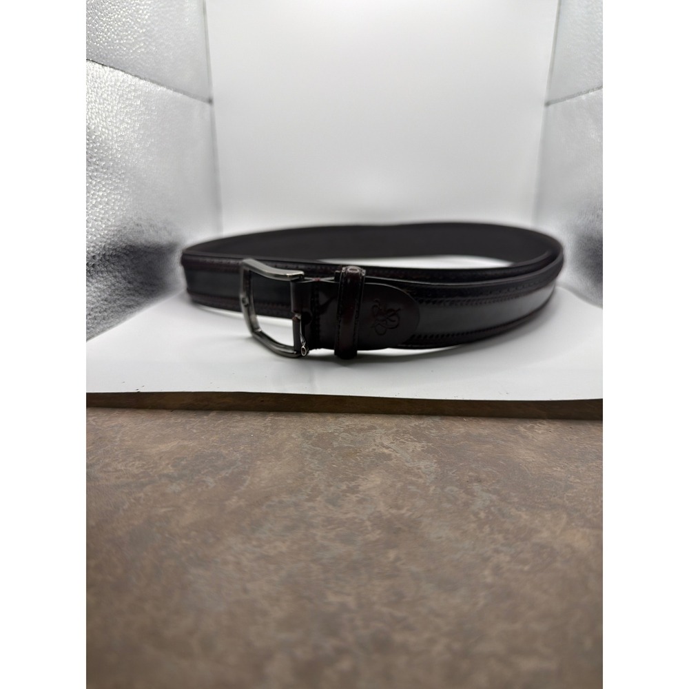 Canali Mens Dark Burgundy Leather Brogue Belt Made in Italy Size 90/105 Brass